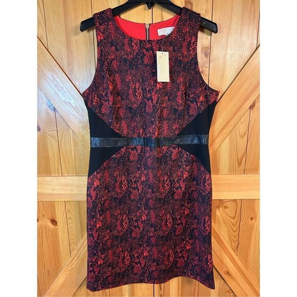 MICHAEL KORS sleeveless dress-sz 14 snake print-faux leather waist nwt (0442) - Picture 1 of 11